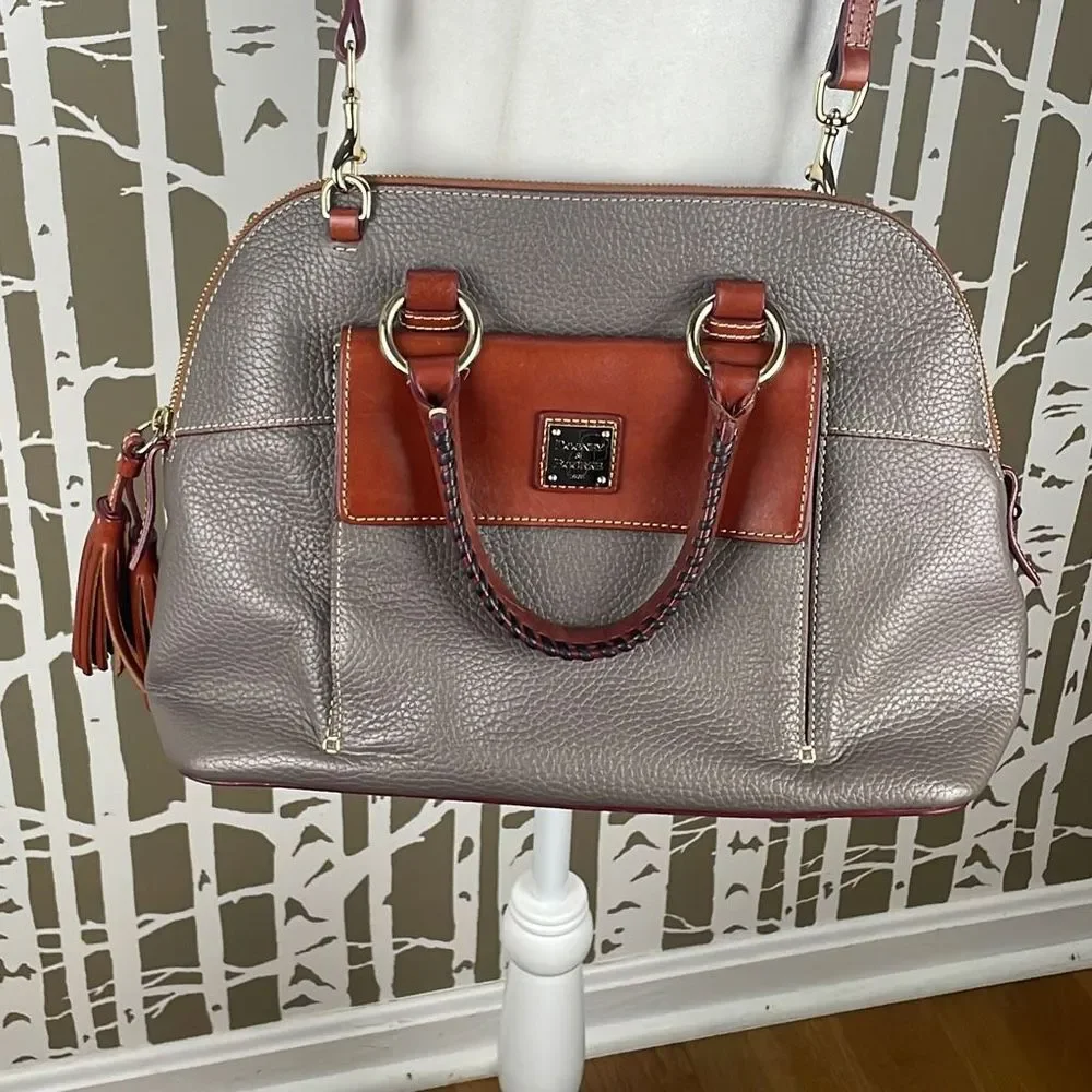 Dooney & Bourke Gray Satchel with Brown Trim - Picture 1 of 16